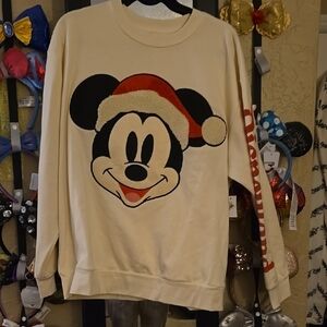 Disney Cream and Red Crewneck Sweater with Festive Mickey Mouse